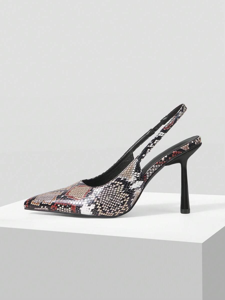 Mnmlis Women's Pointed Toe Snake Skin Pattern High Heels, Fashionable For Party Occasions - Multicolor - View 1