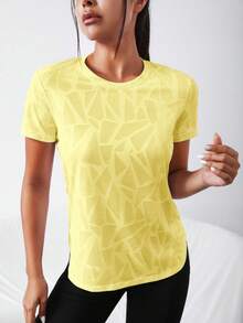 Velisys Velisys Women's Breathable Comfortable Pattern Print Crew Neck Short Sleeve Sports T-Shirt, Summer Gym Shirts - Yellow - View 3