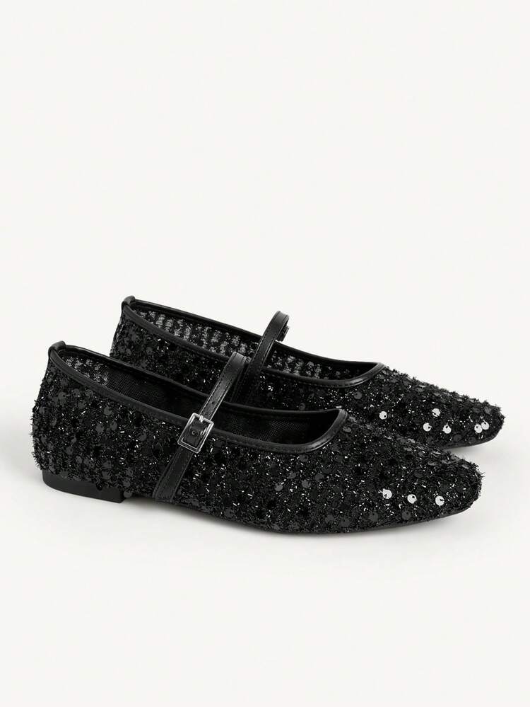 CUCCOO CHICEST Women's Versatile Mesh & Sequin Flat Slip-On Shoes, Suitable For Work, Summer Wedding Shoes Spring Shoes Bride Shoes