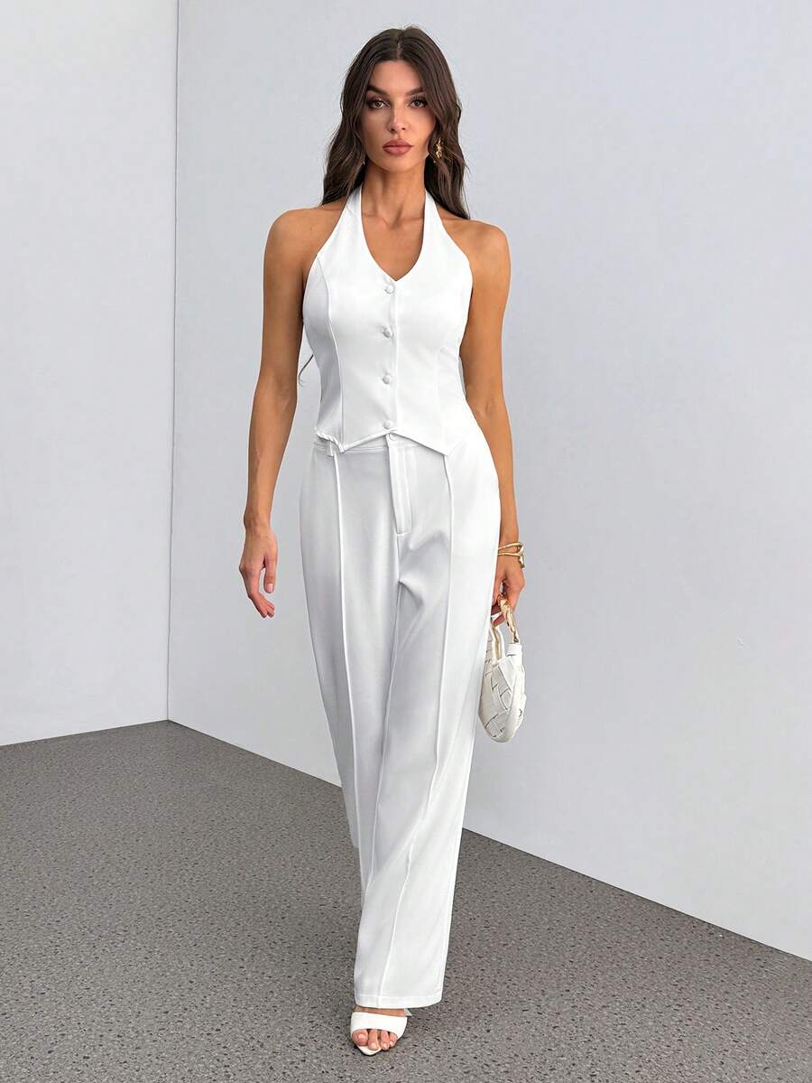 SHEIN Tall 女士无袖背心和阔腿裤两件套，优雅休闲通勤装，春夏款