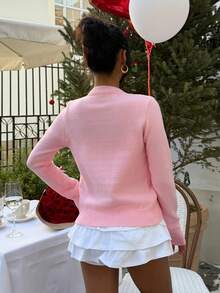 Muchica 女士粉色针织开衫，带蝴蝶结 - 粉色 - 查看 2