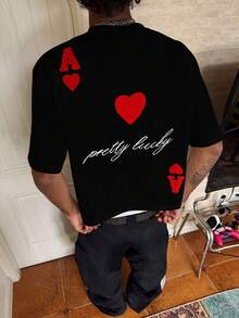 PAVTROS Men's Round Neck Letter & Heart Print Casual Everyday Short Sleeve T-Shirt - Black - View 7