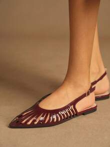 Rosivie Women's Burgundy French Style Pointed Toe Flats, Fashionable For Daily Wear, Spring/Summer Valentine's Day - Burgundy - View 1