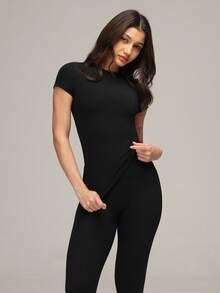 Sigmas 女士修身弹力短袖T恤 - 黑色 - 查看 5