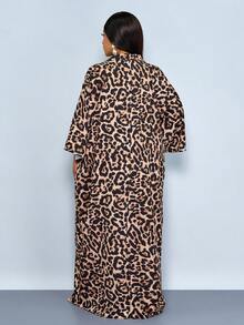 SOLERSUN Đầm maxi nữ thời trang họa tiết da báo cổ chữ V tay cánh dơi dáng rộng có túi, thích hợp cho kỳ nghỉ. - màu nâu - Xem 4