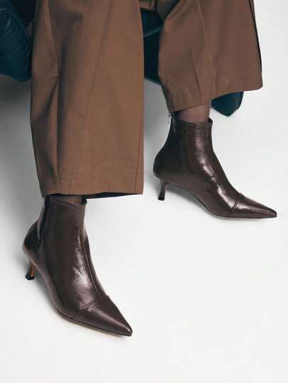 Mnmlis Women's Fashion Versatile Pointed Toe High Heel Ankle Boots Valentine's Day