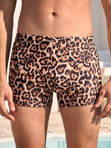 Manfinity VDAYZ Bañador de hombre con estampado de leopardo, adecuado para la playa en verano - Albaricoque - Ver 4