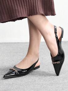 CUCCOO BIZCHIC 亮面漆皮镶钻尖头穆勒鞋 - 黑色 - 查看 3