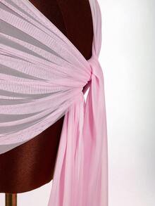 Amplova Women's 3 PiecesBeaded Swimwear Set Including Shoulder Strap Mesh Coverup, Sexy & Chic, Suitable For Vacation, Tie-Up Details - Pink - View 9