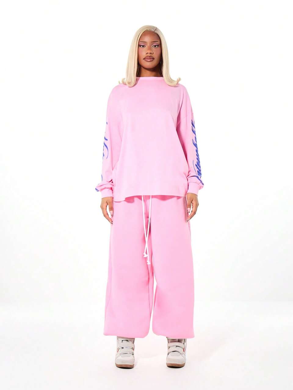 SUMWON WOMEN 로프 타이 디테일이 있는 루즈핏 와이드 레그 조거 팬츠