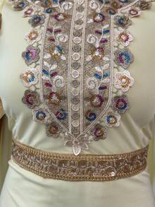 SHEIN Raffinéa 女士圆领贴花披肩设计优雅长裙 - 黃色 - 查看 5