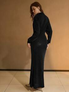 MOTF PREMIUM WOMEN'S RHINESTONE EMBELLISHED LONG DRESS, SUITABLE FOR DATES AND PARTIES - Black - View 3