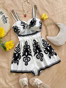 Soleia Women's Vacation Jumpsuit, Pattern Camisole, Placement Print, Beach & Seaside Summer Outfit - Multicolor - View 1