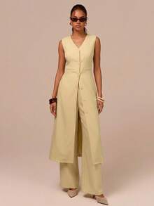 COSMINA Elegant Pleated Office/Casual Wear Yellow Pants - Yellow - View 6