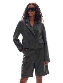 Aveloria GENKIRA Nouvel ensemble de 2 pièces veste de costume courte et pantalon 3/4 moderne et à la mode pour femmes - Gris - Voir 6