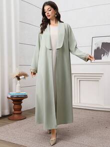 Al Najma Áo Abaya sang trọng, thanh lịch với cổ áo màu xanh lá cây, phối ren vàng, thích hợp cho các buổi đi chơi và hẹn hò. - màu xanh lá - Xem 9