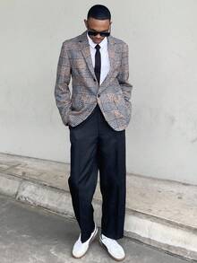 Ngobest Haus Ngobest Haus Plaid Men's Suit, Wedding Dress-Up, Casual Blazer - Coffee Brown - View 1