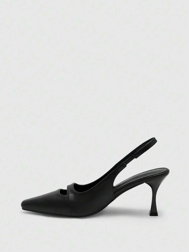 CUCCOO BIZCHIC Women's Outdoor Round Toe Stiletto Heel PU Leather Slip-On Pumps, Fashionable Minimalist Comfortable For Daily, Party, Banquet Spring Shoes