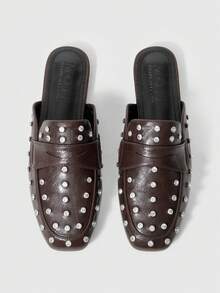 MOTF KOREAN STYLE FLAT MULE SLIPPERS FOR WOMEN, SQUARE TOE SLIP-ON BACKLESS CASUAL SANDALS, VERSATILE FOR SPRING & SUMMER - Brown - View 2