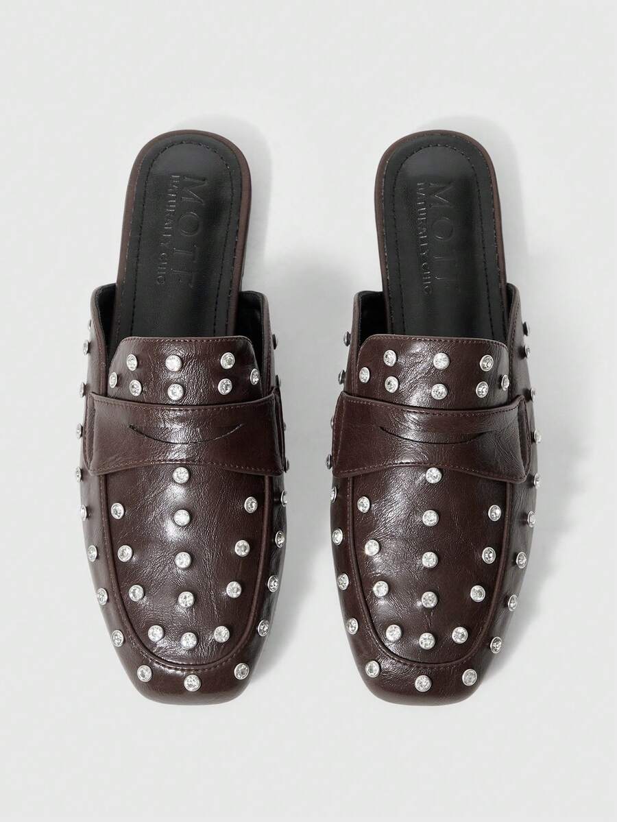 MOTF KOREAN STYLE FLAT MULE SLIPPERS FOR WOMEN, SQUARE TOE SLIP-ON BACKLESS CASUAL SANDALS, VERSATILE FOR SPRING & SUMMER - Brown - View 2