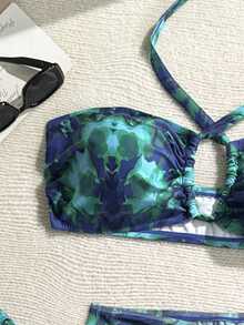 Soleia 大码女士夏季沙滩印花露背系带性感比基尼泳装套装，含罩衫和裙子，适合狂欢节穿着。夏季服装，女士度假服装，女士假日服装，女士沙滩服装，狂欢节服装。 - 彩色 - 查看 6