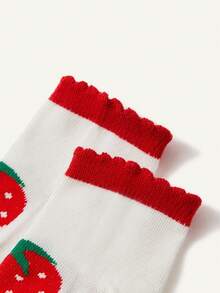 Cozy Pixies 4双春秋季中筒袜，草莓图案，透气吸汗，甜美学院风袜子 - 彩色 - 查看 14