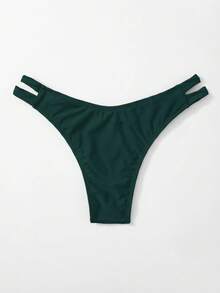 Swim Basics Solid Color Hollow-Out Swimwear Bottom For Beach Vacation - Olive Green - View 2