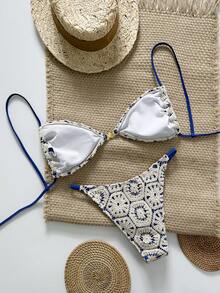 Swim Vcay 2pcs Halter Neck Triangle Bikini Set, Fashionable & Elegant Swimwear - Multicolor - View 4