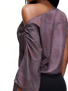 TypaGal 女士休闲斜肩印花衬衫 - 棕色 - 查看 6