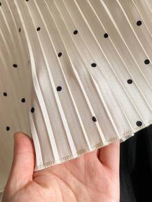 Genkimix Kids 2pcs Genkimix Tween Girl Polka Dot Print Layered Cap Sleeve Round Neck Fashionable Pleated Top And Casual Solid Elastic Waist Straight Leg Pants Set, Summer - Beige - View 5