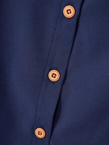 两件套：少女印花泡泡袖衬衫和不对称纽扣裙，舒适的春夏度假装 - 藏蓝色 - 查看 7