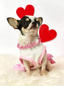 PETSIN Cute Puppy Cake Print Pet Dress - Pink Polka Dot Ruffled Skirt Dog Dress, Darling Graphic Cat Summer Outfit With Elastic Neck - powder - View 5