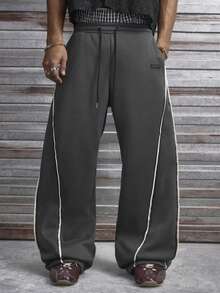 AXEPEAK Men's Casual Sports Contrast Trim Loose Drawstring Waist Sweatpants - Black - View 3