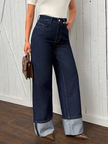 EURMUSE Women Jeans Wide Leg Jeans Woman Flared Jean Tall Jeans Woman - Dark Wash - View 3