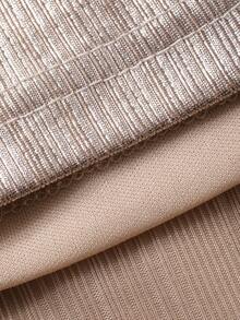 DAZY 女士优雅V领褶裥中长连衣裙，银色金属光泽，夏季 - 杏色 - 查看 8