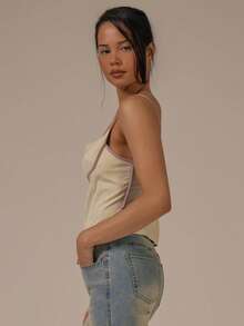 MUSERA Contrast Binding Fitted Strappy Top Spring Summer Cute Cosy Cottage Core Spring Dew - Light Yellow - View 3