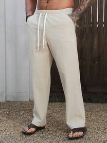 VENTUSAIL Quần dài nam dáng côn, màu trơn, cạp chun, thích hợp cho kỳ nghỉ. - Màu Khaki - Xem 5