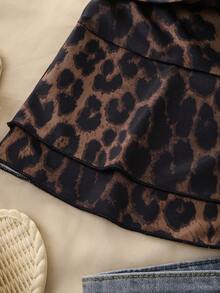 SHEIN Franclia Women's Fashionable Leopard Print Bandeau Top With Waist Tie, Summer - Coffee Brown - View 4