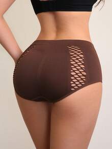 DesireSculpt 1 Stück Damen Mode Mitteltaille einfarbige Slips - Kaffeebraun - Übersicht 3