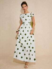 Poéselle 女士波点印花船领露背休闲连衣裙 - 綠色 - 查看 6