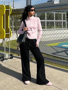 DAZY 少女纯色长袖拉链休闲外套 - 粉色 - 查看 4