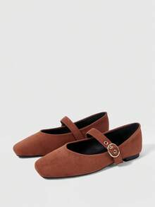 Sleekvia 女士休闲搭扣设计一脚蹬乐福鞋，圣诞节必备 - 棕色絨料 - 查看 10