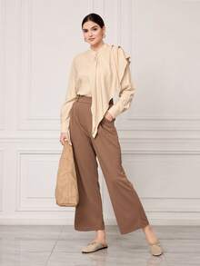 Sleekvia 女鞋 小方头平底杏色绒面革蝴蝶结女式穆勒鞋 女式平底鞋 通勤休闲半拖低帮穆勒鞋 女鞋 - 杏色 - 查看 6