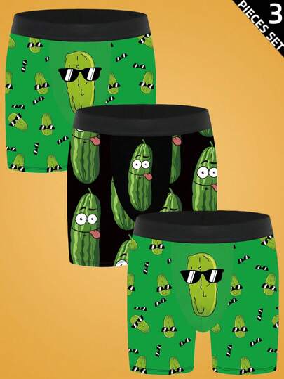 3pcs/Pack Men's Printed Boxer Briefs