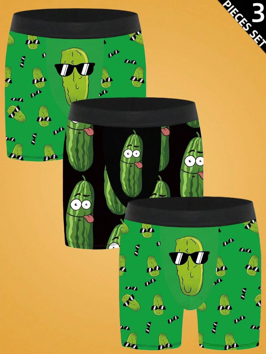 3条装男士印花平角内裤 - 彩色 - 查看 1