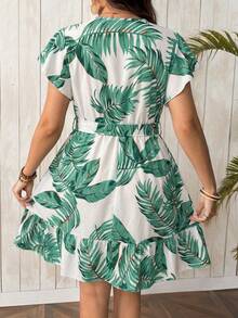 SHEIN Clasi Plus Size Summer Vacation Leaf Print Ruffle Hem Dress - Multicolor - View 2