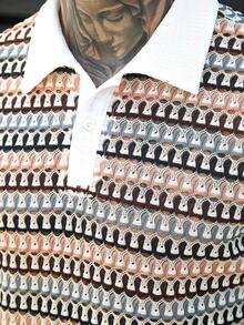 Manfinity CasualCool 男士复古纹理四分之一扣短袖 Polo 衫，夏季 - 彩色 - 查看 8