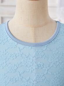 Cute Yellow Lace Trim A-Line Dress With Flutter Sleeves For Toddler Girls, Soft & Adorable Design Suitable For Family Gatherings And Outdoor Activities, Spring/Summer - Baby Blue - View 7