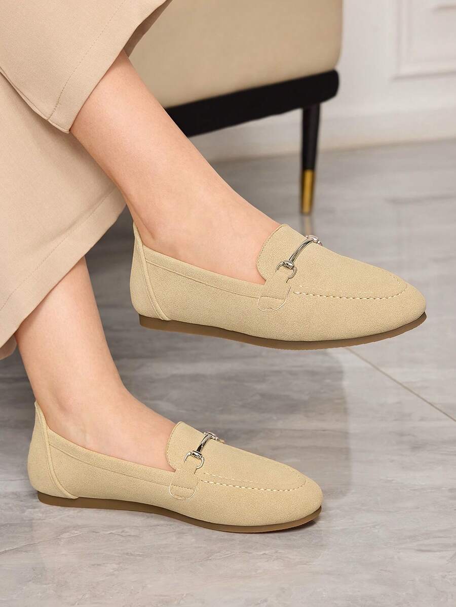 Sleekvia 2025春秋新款女士软底平底圆头乐福鞋 - 杏色 - 查看 1