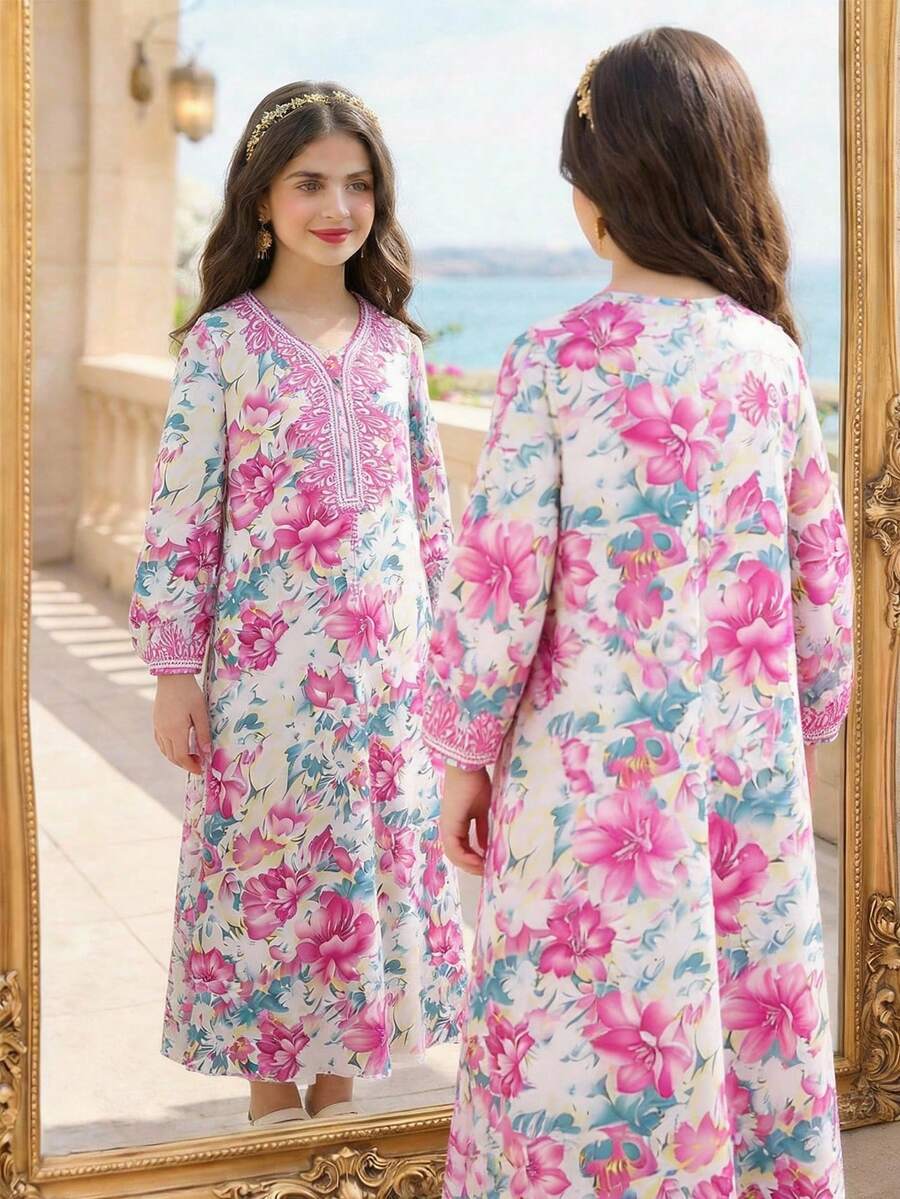 少女优雅碎花派对连衣裙 - 彩色 - 查看 1